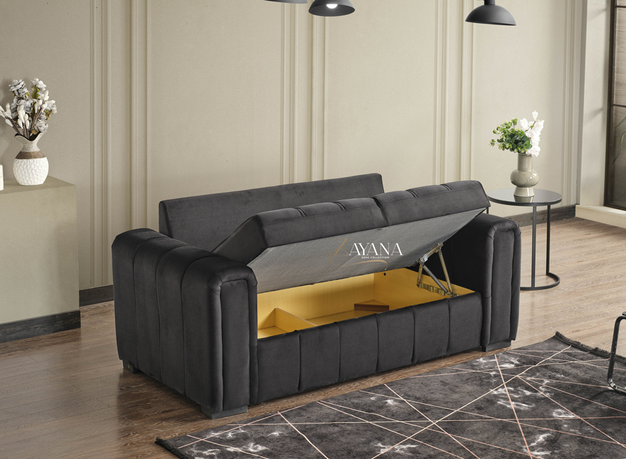 Manhattan 3 Seater Sofa Bed + 2 Seater Storage Sofa 3+2 Black