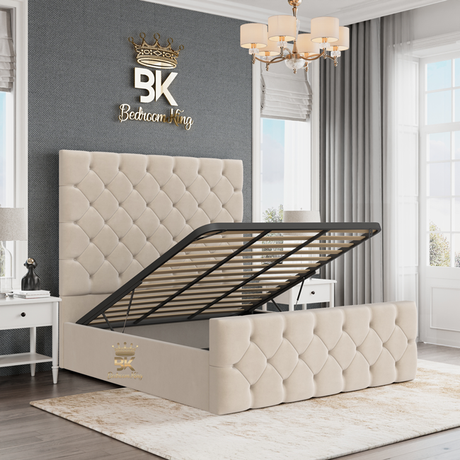 Upholstered Bed Frame with ottoman storage 