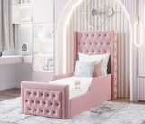 Children's pink plush velvet bed -  Free 8" Mattress