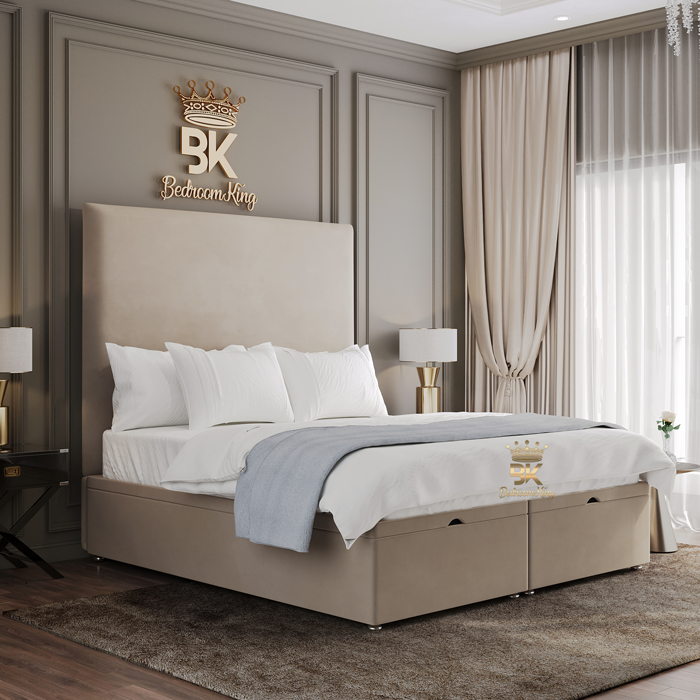 ottoman bed frame in cream plush velvet