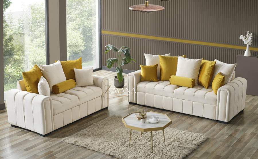 Kensington 3 Seater Sofa Bed + 2 Seater Storage Sofa 3+2 Cream