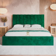 Storage Bed Frame in green plush velvet - 54" high headboard