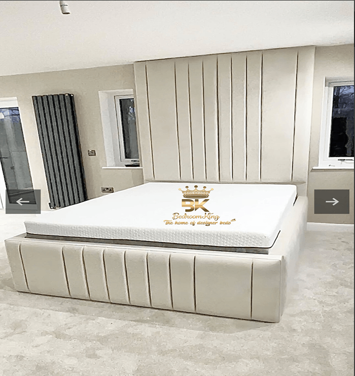 luxury bed with ottoman storage in cream velvet