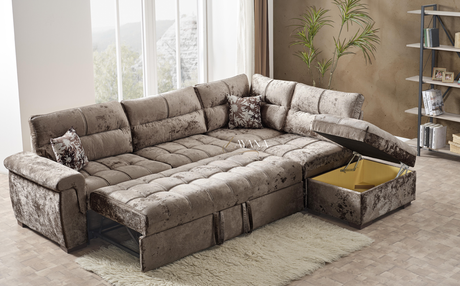 Belair Right/Left Corner Sofa Bed With Storage Stool Mink