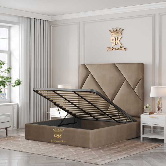 Hex Bed Frame with metal gas lift storage