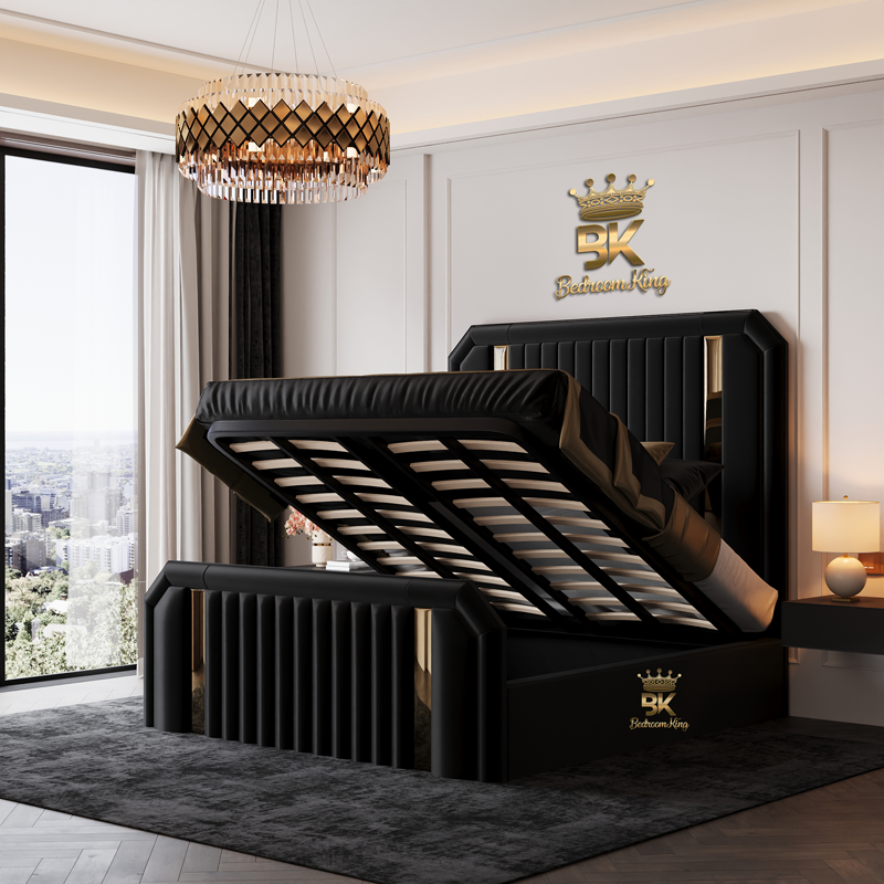 mirror bed frame with ottoman storage 