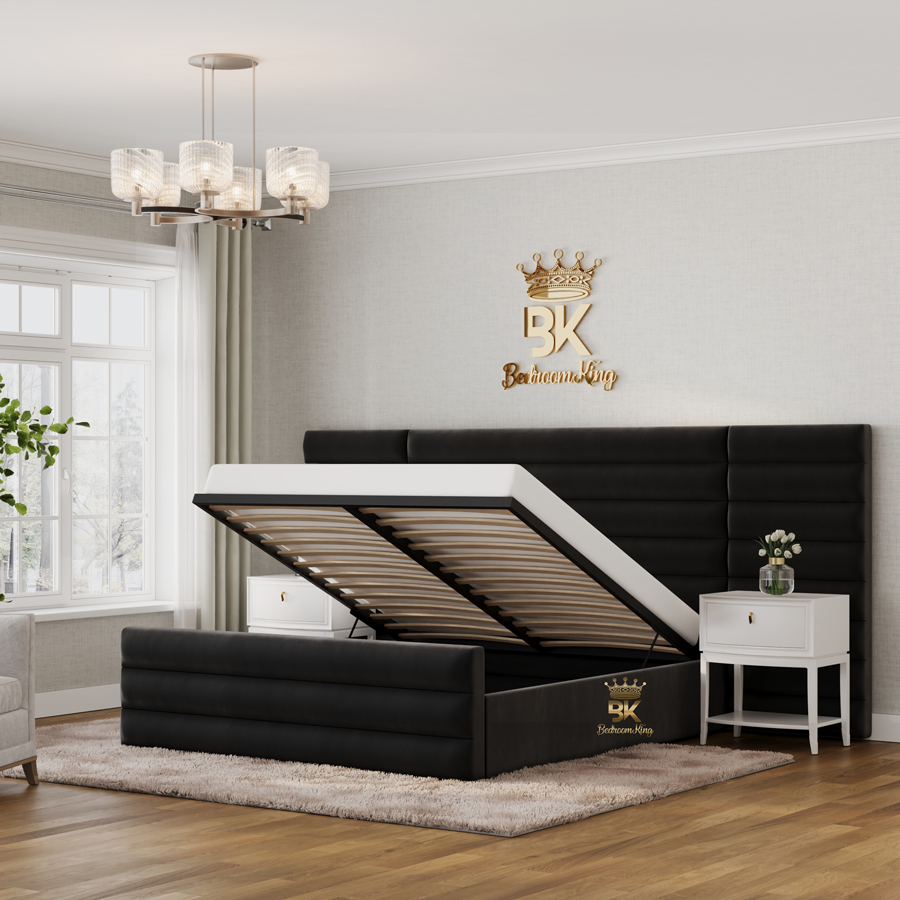 Oversize Bed Frame in Black Plush Velvet