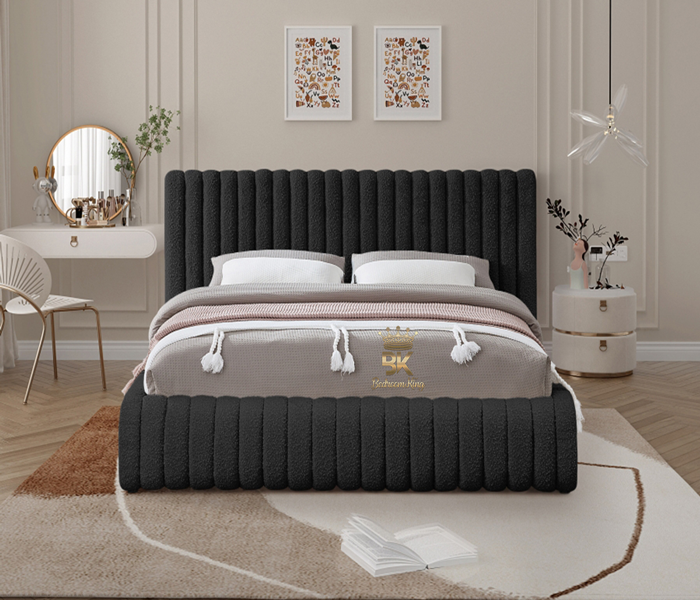 Teddy Boucle Black Bed Frame - Metal gas lift bed storage 