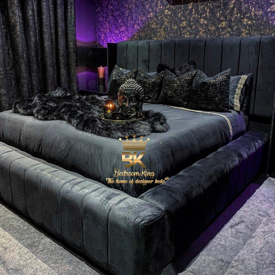 Black velvet wingback deals bed