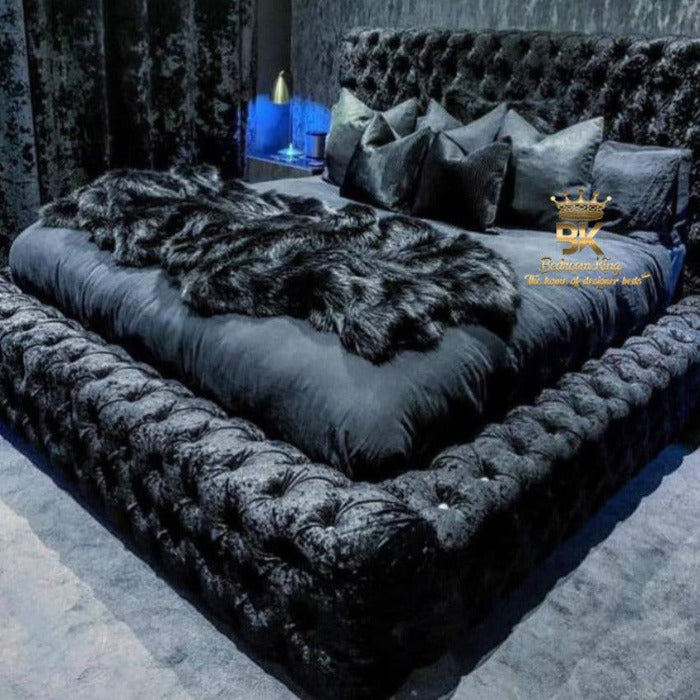 Midnight Ambassador Bed Frame - Black Crushed Velvet - 5ft Kingsize