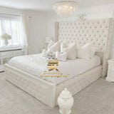 Charlie Highend Wing Bed Frame - Cream plush velvet