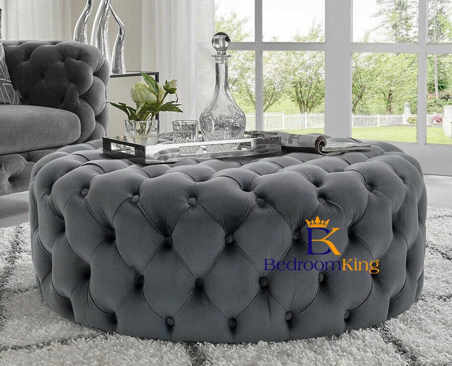 Grey button online pouffe